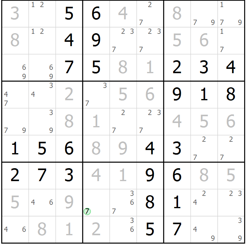 Position des candidats pour la solution de la Gr 51 page 54 du magazine de sudoku Virtuose n° 105