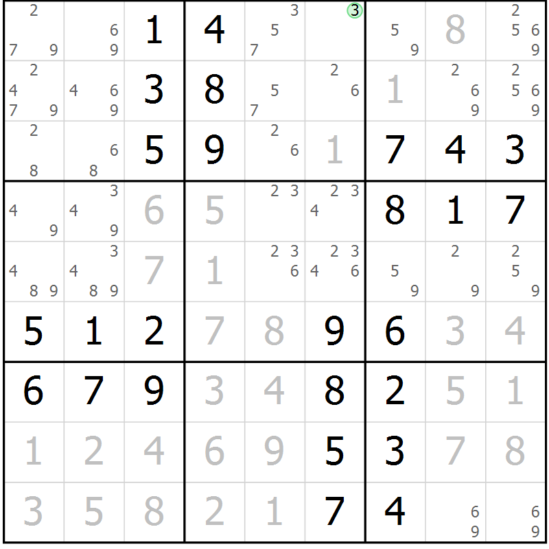 Position des candidats pour la solution de la Gr 52 page 55 du magazine de sudoku Virtuose n° 105