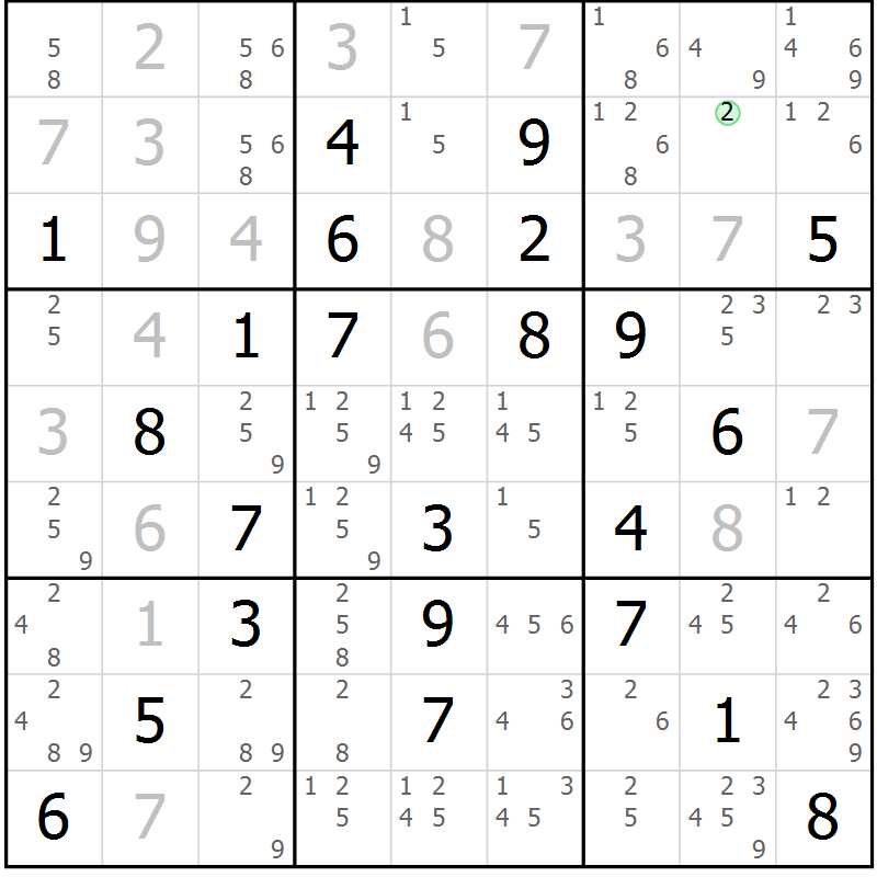 Position des candidats pour la solution de la Gr 53 page 56 du magazine de sudoku Virtuose n° 105