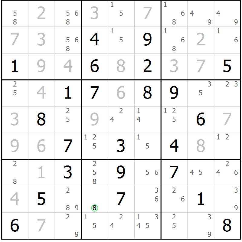 Position des candidats pour la solution de la Gr 53 page 56 du magazine de sudoku Virtuose n° 105