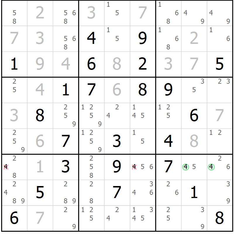 Position des candidats pour la solution de la Gr 53 page 56 du magazine de sudoku Virtuose n° 105