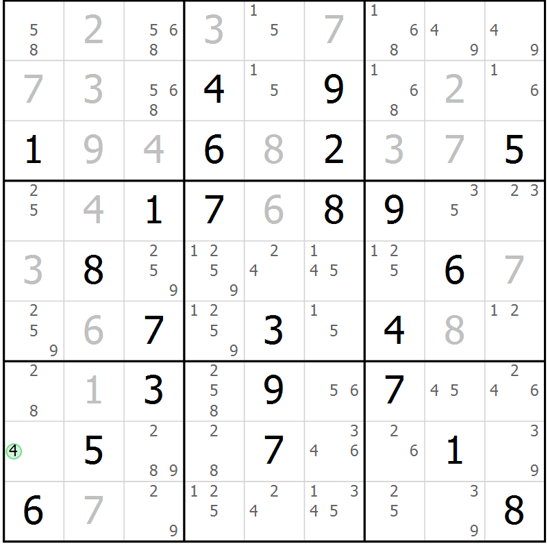 Position des candidats pour la solution de la Gr 53 page 56 du magazine de sudoku Virtuose n° 105