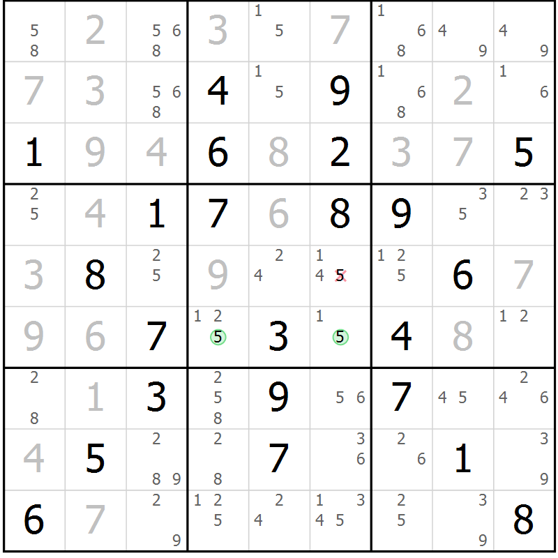 Position des candidats pour la solution de la Gr 53 page 56 du magazine de sudoku Virtuose n° 105