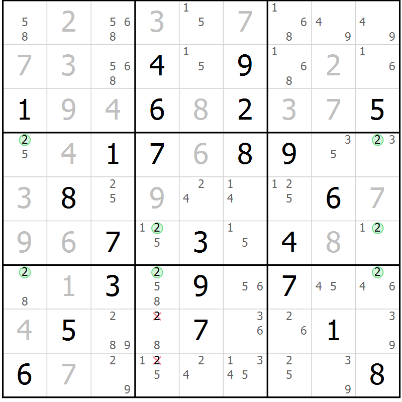 Position des candidats pour la solution de la Gr 53 page 56 du magazine de sudoku Virtuose n° 105