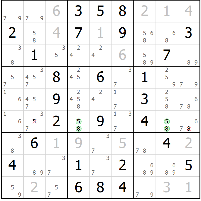 Position des candidats pour la solution de la Gr 54 page 57 du magazine de sudoku Virtuose n° 105