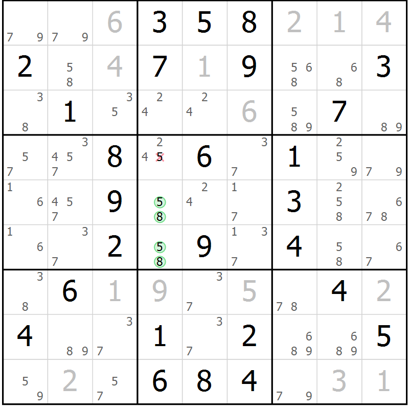 Position des candidats pour la solution de la Gr 54 page 57 du magazine de sudoku Virtuose n° 105