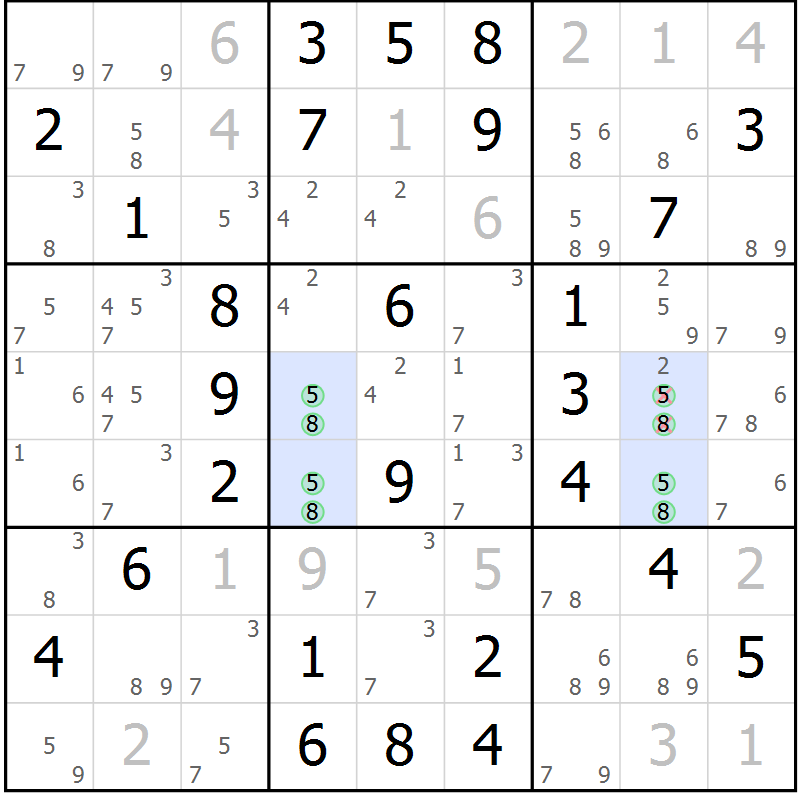 Position des candidats pour la solution de la Gr 54 page 57 du magazine de sudoku Virtuose n° 105