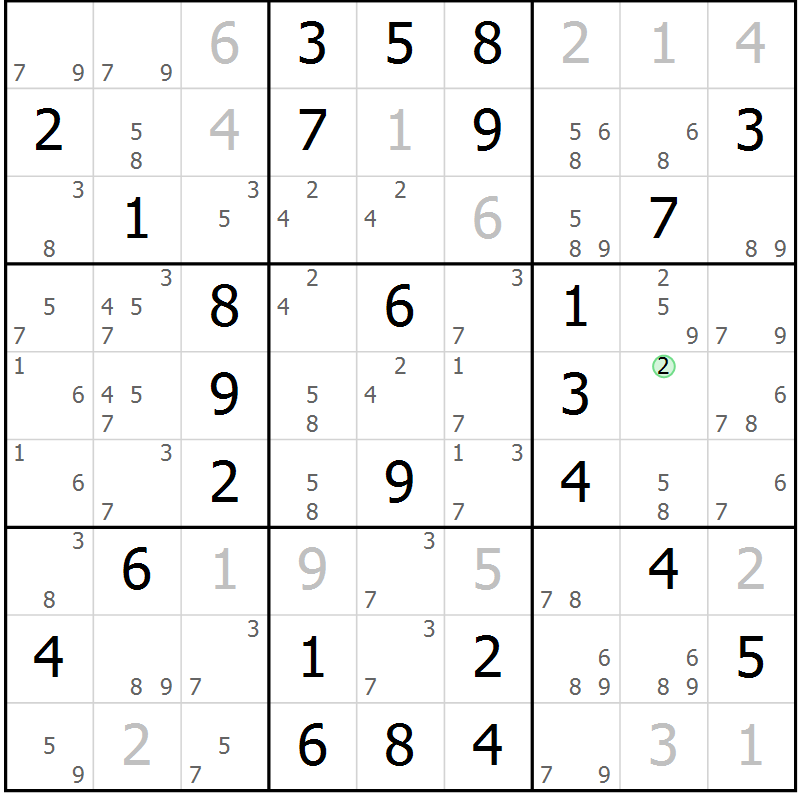 Position des candidats pour la solution de la Gr 54 page 57 du magazine de sudoku Virtuose n° 105