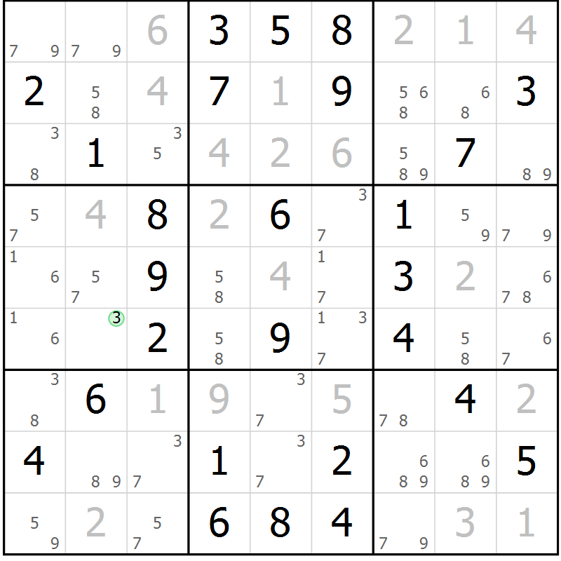 Position des candidats pour la solution de la Gr 54 page 57 du magazine de sudoku Virtuose n° 105