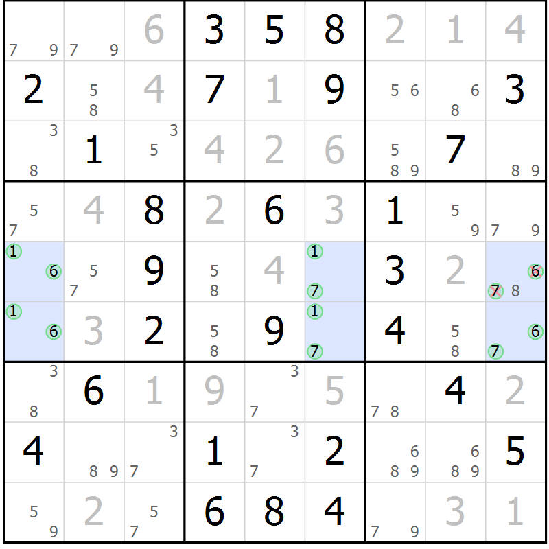 Position des candidats pour la solution de la Gr 54 page 57 du magazine de sudoku Virtuose n° 105