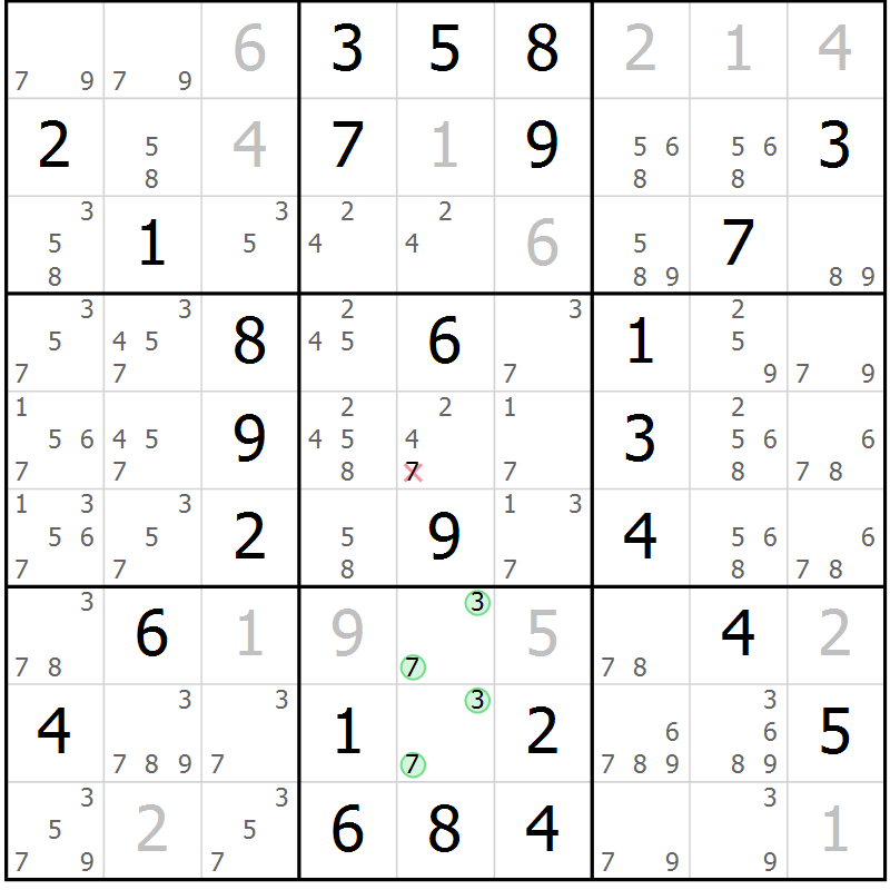 Position des candidats pour la solution de la Gr 54 page 57 du magazine de sudoku Virtuose n° 105