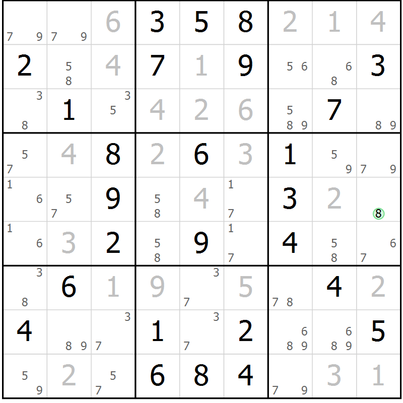 Position des candidats pour la solution de la Gr 54 page 57 du magazine de sudoku Virtuose n° 105