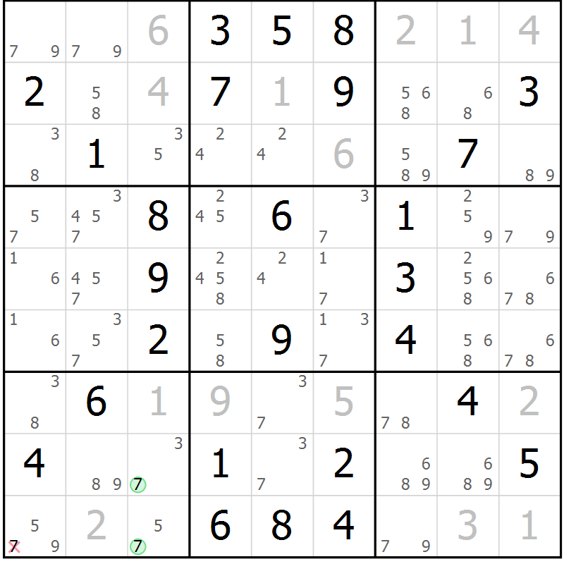 Position des candidats pour la solution de la Gr 54 page 57 du magazine de sudoku Virtuose n° 105