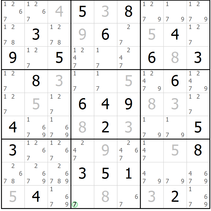 Position des candidats pour la solution de la Gr 55 page 58 du magazine de sudoku Virtuose n° 105
