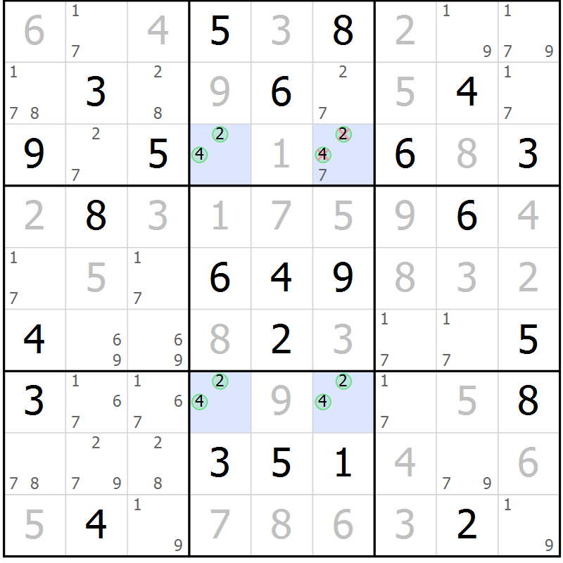 Position des candidats pour la solution de la Gr 55 page 58 du magazine de sudoku Virtuose n° 105