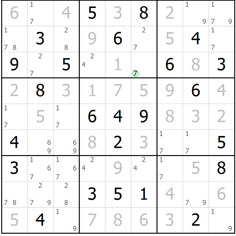 Position des candidats pour la solution de la Gr 55 page 58 du magazine de sudoku Virtuose n° 105