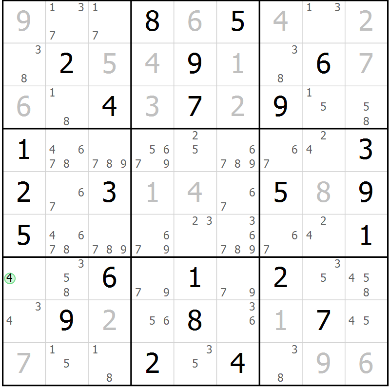 Position des candidats pour la solution de la Gr 56 page 59 du magazine de sudoku Virtuose n° 105