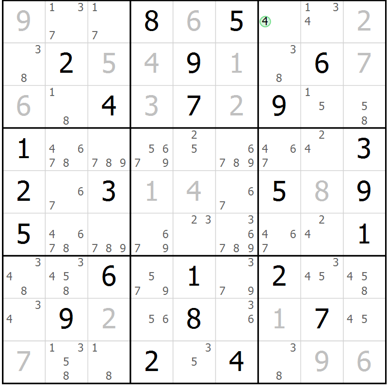 Position des candidats pour la solution de la Gr 56 page 59 du magazine de sudoku Virtuose n° 105