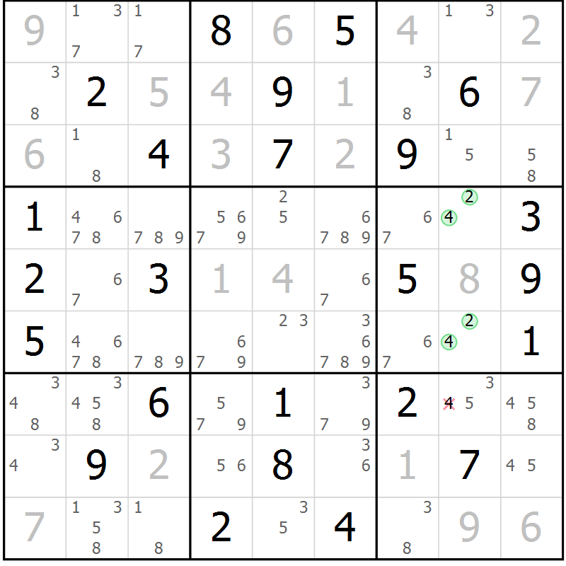 Position des candidats pour la solution de la Gr 56 page 59 du magazine de sudoku Virtuose n° 105