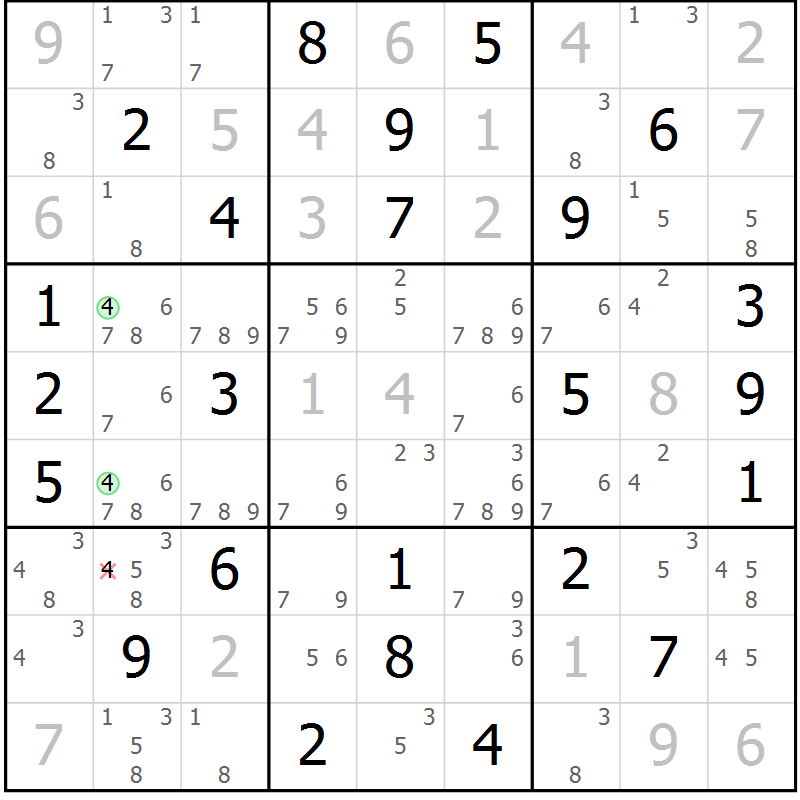 Position des candidats pour la solution de la Gr 56 page 59 du magazine de sudoku Virtuose n° 105