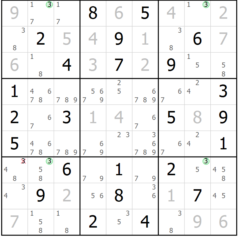 Position des candidats pour la solution de la Gr 56 page 59 du magazine de sudoku Virtuose n° 105