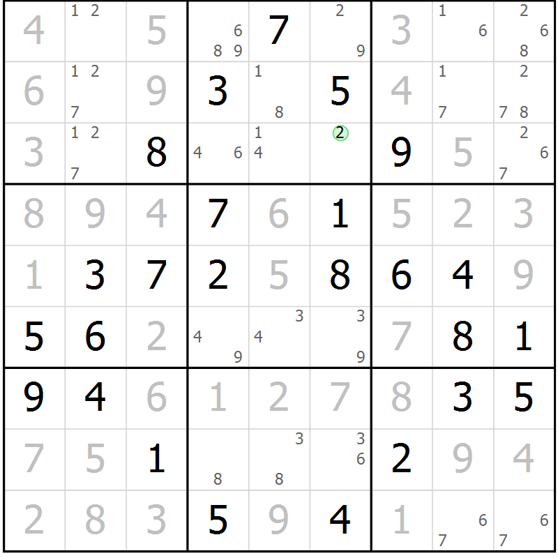 Position des candidats pour la solution de la Gr 57 page 60 du magazine de sudoku Virtuose n° 105
