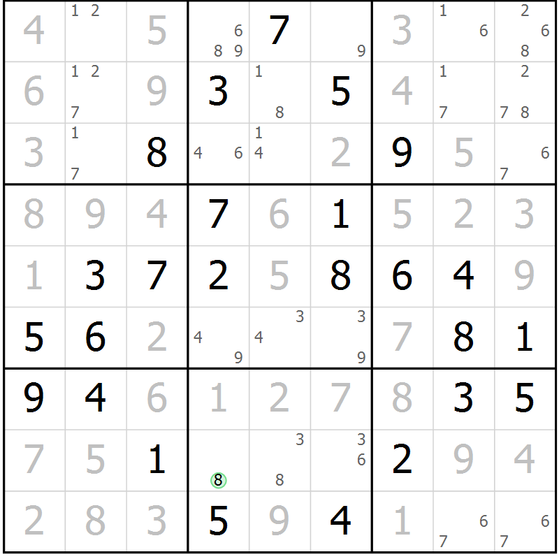 Position des candidats pour la solution de la Gr 57 page 60 du magazine de sudoku Virtuose n° 105
