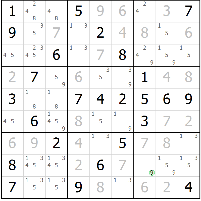 Position des candidats pour la solution de la Gr 59 page 62 du magazine de sudoku Virtuose n° 105