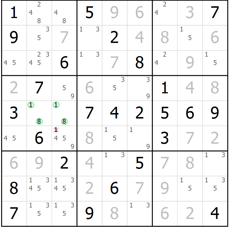 Position des candidats pour la solution de la Gr 59 page 62 du magazine de sudoku Virtuose n° 105