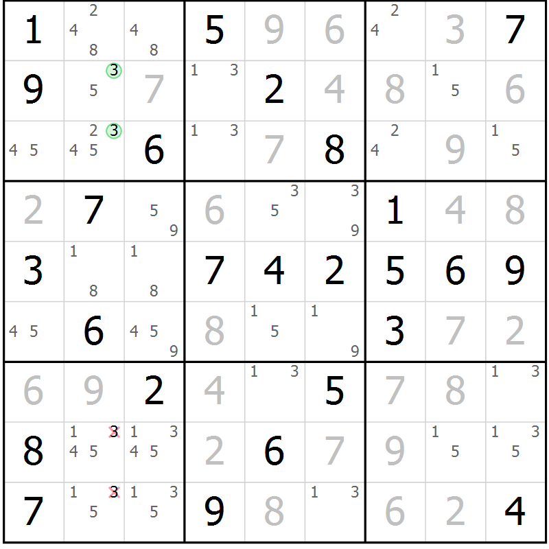 Position des candidats pour la solution de la Gr 59 page 62 du magazine de sudoku Virtuose n° 105