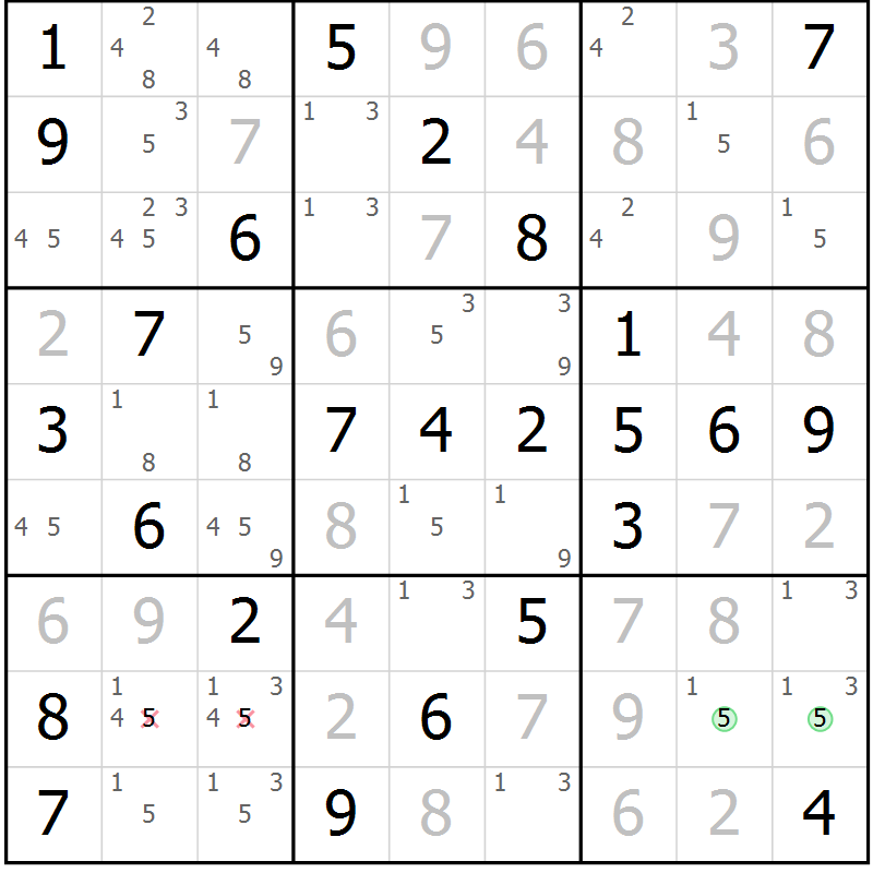 Position des candidats pour la solution de la Gr 59 page 62 du magazine de sudoku Virtuose n° 105