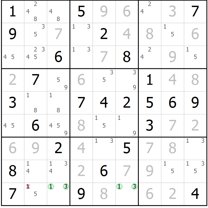 Position des candidats pour la solution de la Gr 59 page 62 du magazine de sudoku Virtuose n° 105