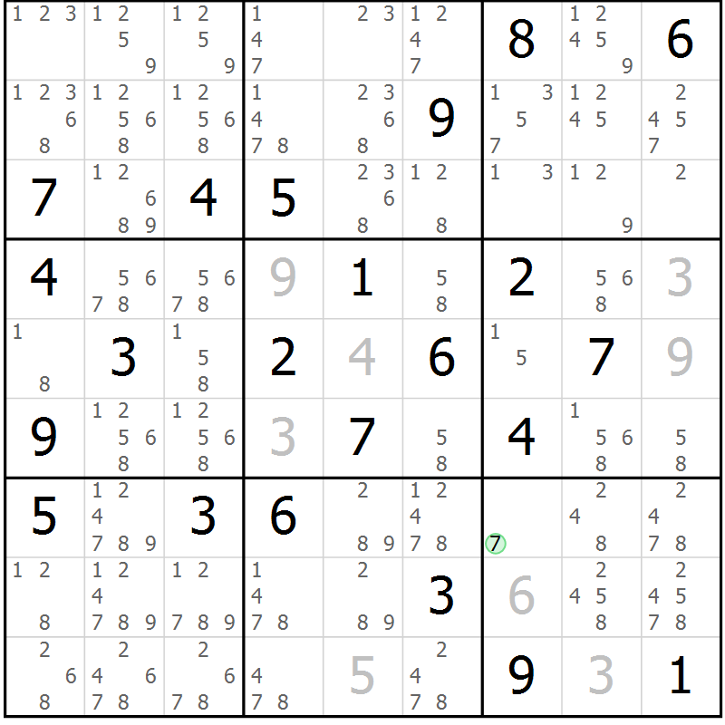 Position des candidats pour la solution de la Gr 6 page 9 du magazine de sudoku Virtuose n° 105