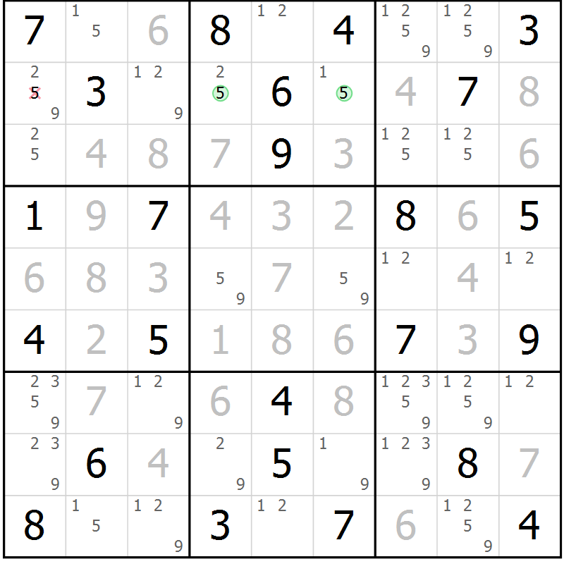 Position des candidats pour la solution de la Gr 60 page 63 du magazine de sudoku Virtuose n° 105