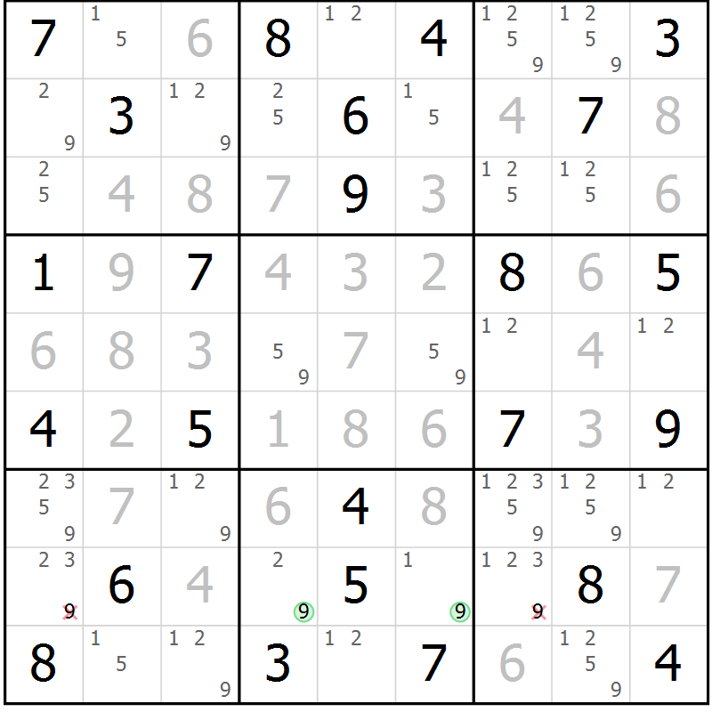 Position des candidats pour la solution de la Gr 60 page 63 du magazine de sudoku Virtuose n° 105