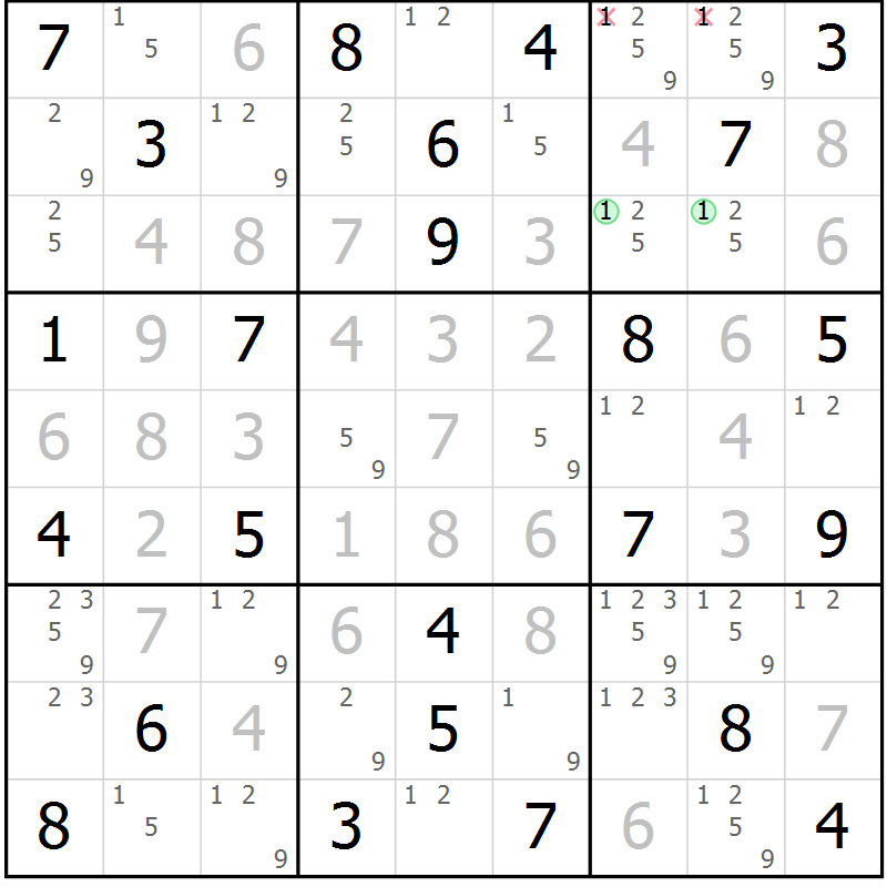 Position des candidats pour la solution de la Gr 60 page 63 du magazine de sudoku Virtuose n° 105