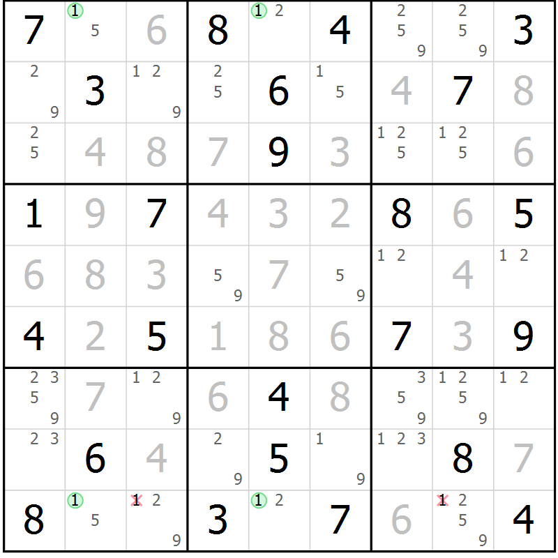 Position des candidats pour la solution de la Gr 60 page 63 du magazine de sudoku Virtuose n° 105