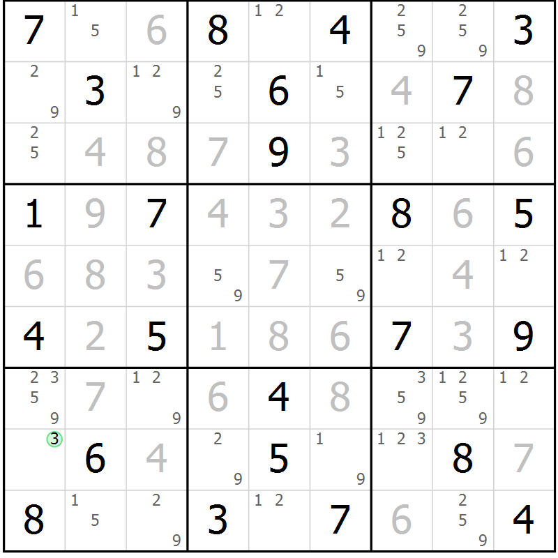Position des candidats pour la solution de la Gr 60 page 63 du magazine de sudoku Virtuose n° 105