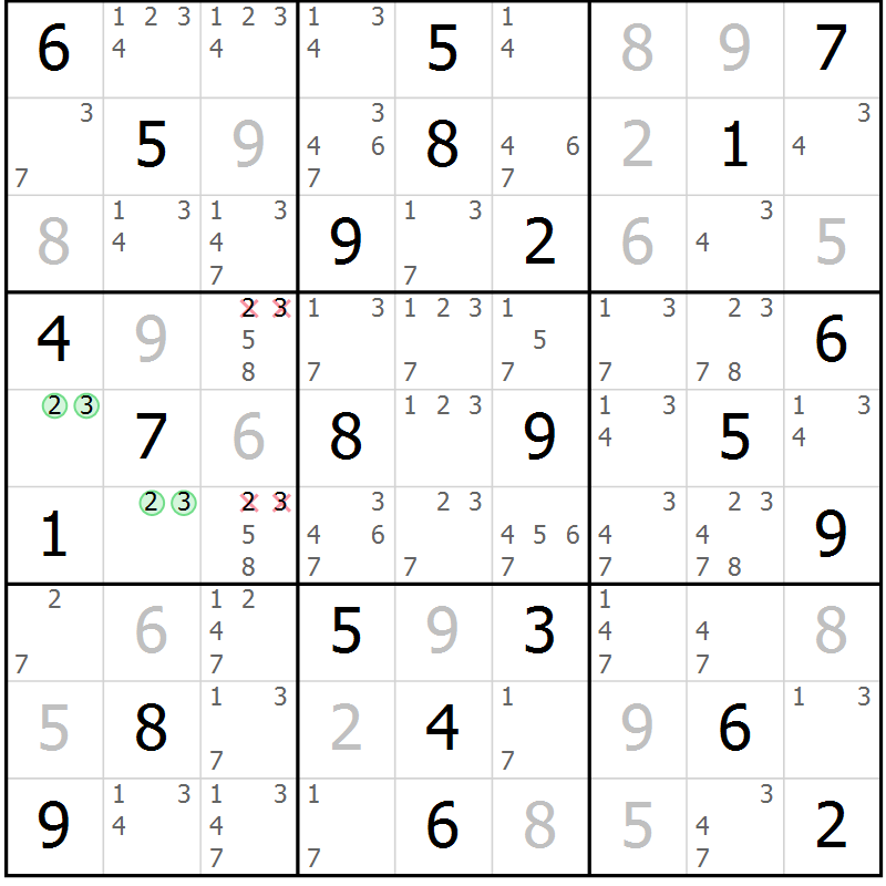 Position des candidats pour la solution de la Gr 61 page 64 du magazine de sudoku Virtuose n° 105