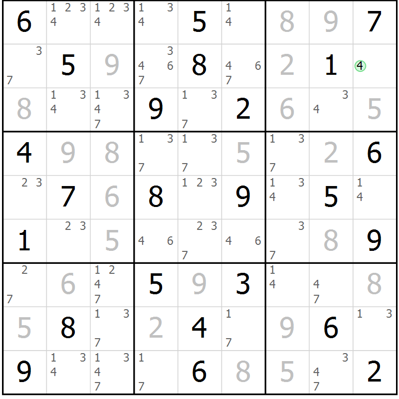 Position des candidats pour la solution de la Gr 61 page 64 du magazine de sudoku Virtuose n° 105