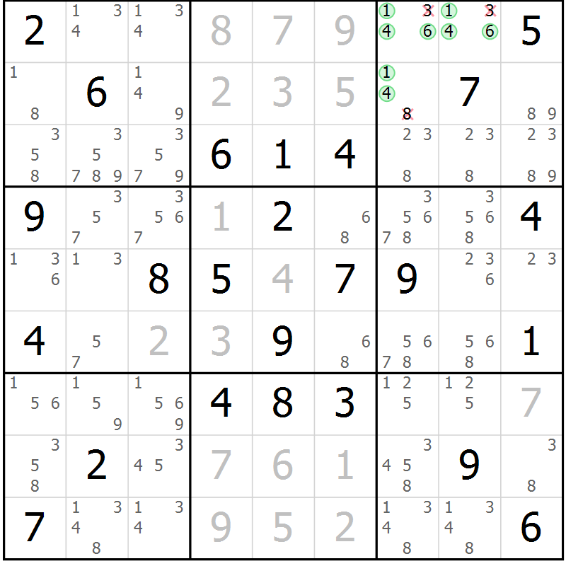 Position des candidats pour la solution de la Gr 62 page 65 du magazine de sudoku Virtuose n° 105