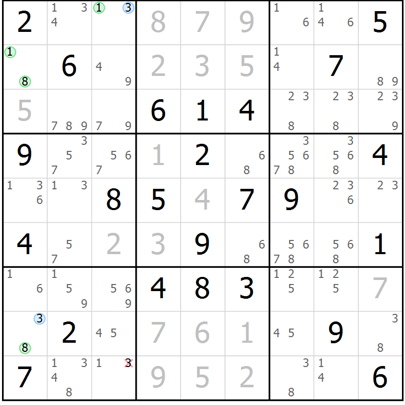 Position des candidats pour la solution de la Gr 62 page 65 du magazine de sudoku Virtuose n° 105