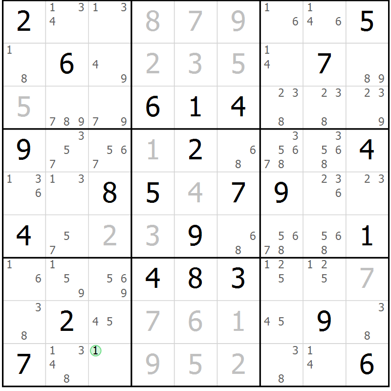 Position des candidats pour la solution de la Gr 62 page 65 du magazine de sudoku Virtuose n° 105