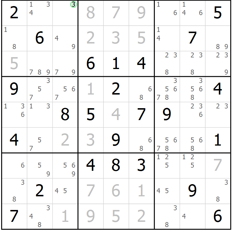 Position des candidats pour la solution de la Gr 62 page 65 du magazine de sudoku Virtuose n° 105
