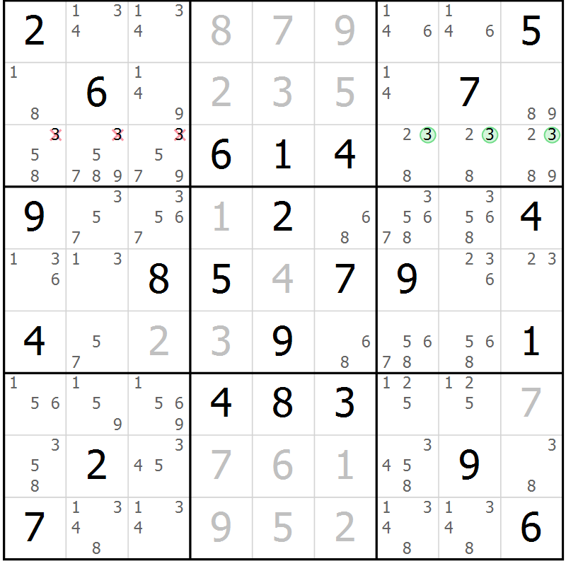 Position des candidats pour la solution de la Gr 62 page 65 du magazine de sudoku Virtuose n° 105