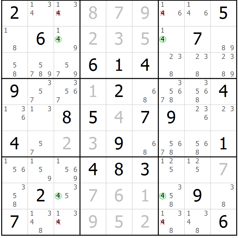 Position des candidats pour la solution de la Gr 62 page 65 du magazine de sudoku Virtuose n° 105