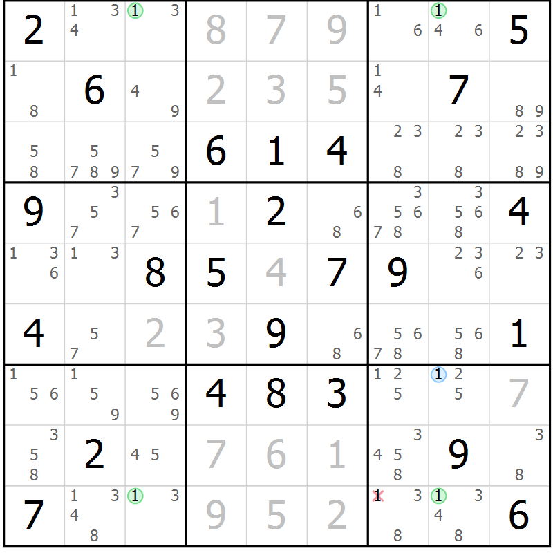 Position des candidats pour la solution de la Gr 62 page 65 du magazine de sudoku Virtuose n° 105