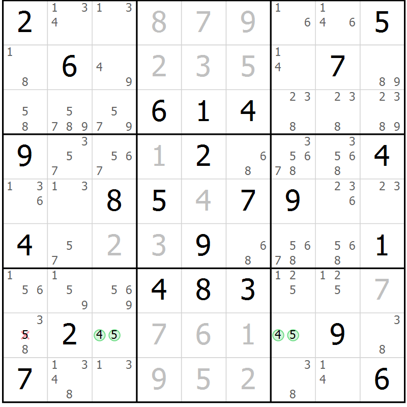 Position des candidats pour la solution de la Gr 62 page 65 du magazine de sudoku Virtuose n° 105