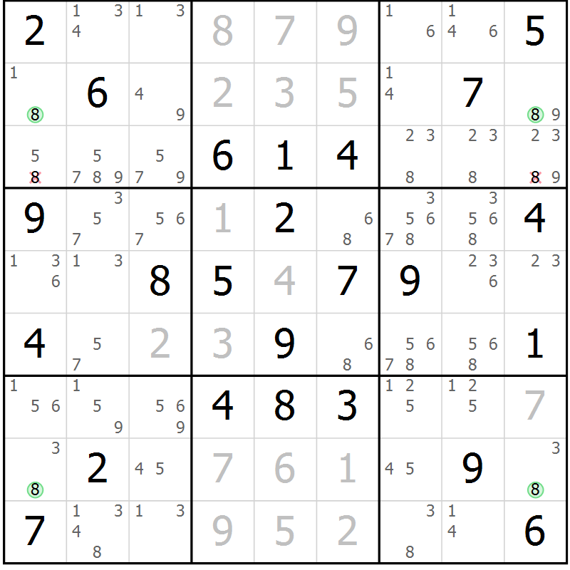 Position des candidats pour la solution de la Gr 62 page 65 du magazine de sudoku Virtuose n° 105