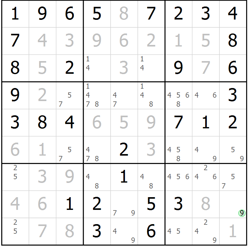 Position des candidats pour la solution de la Gr 63 page 66 du magazine de sudoku Virtuose n° 105